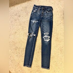 American Eagle Outfitters Ripped Dark Blue Skinny Jeans